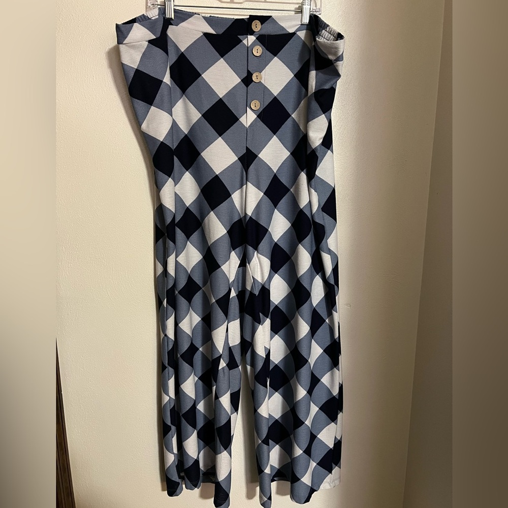 CATO C EST. 1946 Pull On Wide Leg Pants with Button Detail Blue White Wms 26/28W